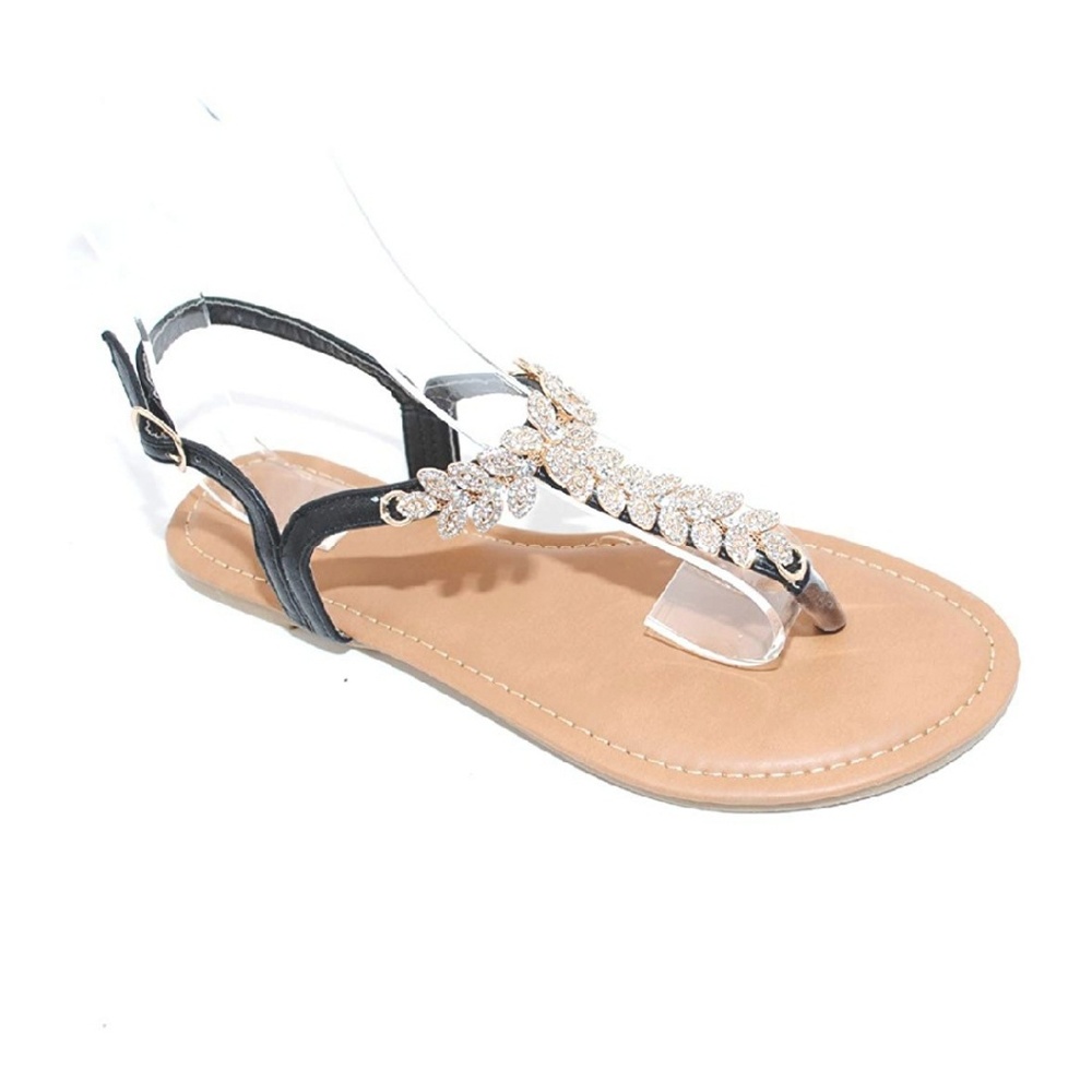 Size 6 Black Crystal Rhinestone T-Strap Sandal